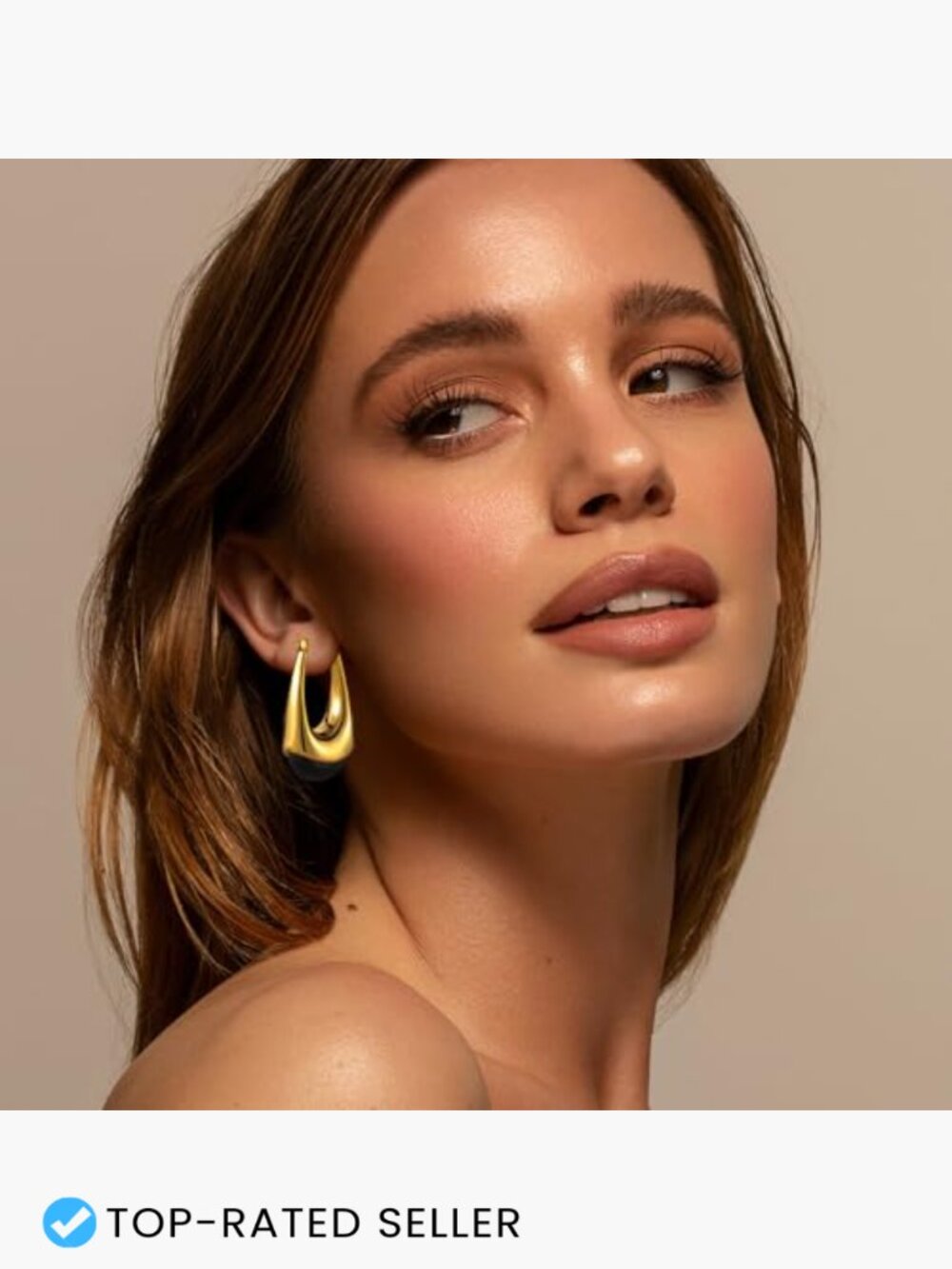 Chunky Gold Hoop Earrings Hypoallergenic Lightweight Vintage Style Teardrop - Picture 5 of 7